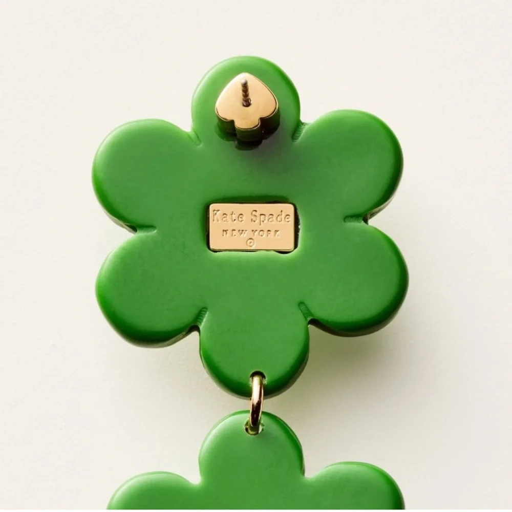 Kate Spade X Target Green Linear Flower Dangly Earrings Limited Edition NWT